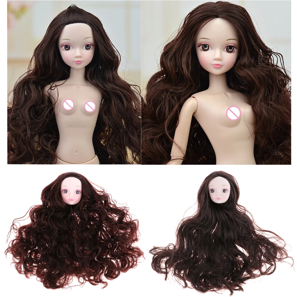 

2pcs Fashion 1/6 Girl BJD Doll Head Sculpt Ball-Jointed Doll with Curly Hair DIY Making Parts Accessory