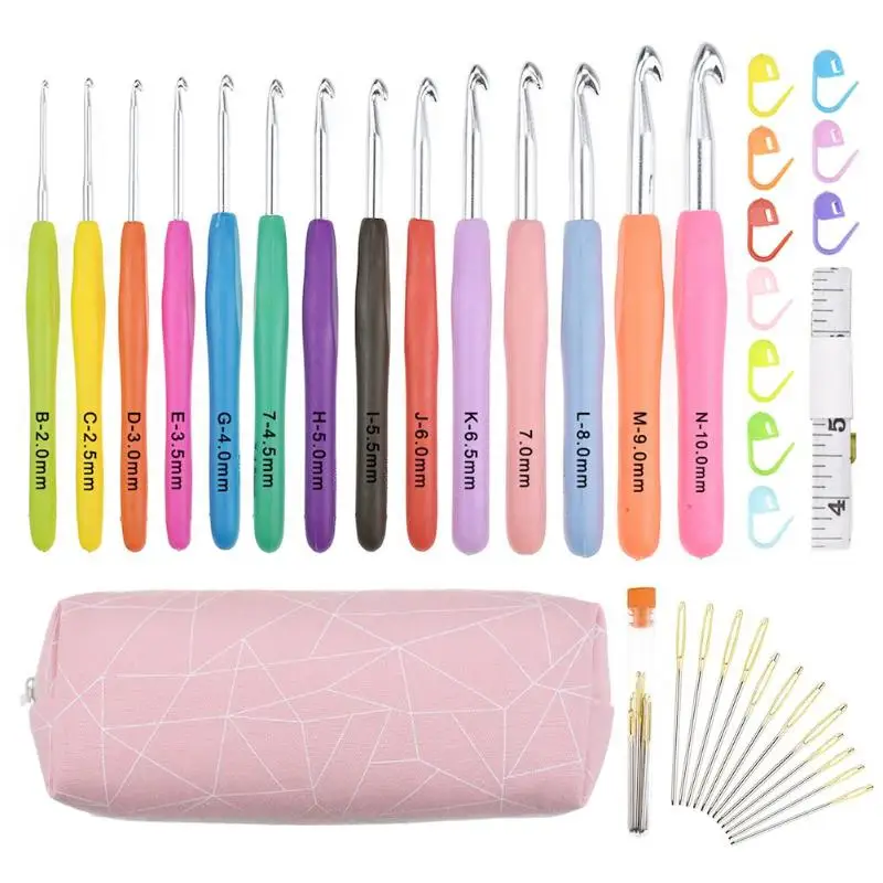 

Home Crochet Hooks Set 14 PCS Soft Grip Handles Knitting Needles Kit 2mm-10mm Extra Long Knit Needles For Women Kids