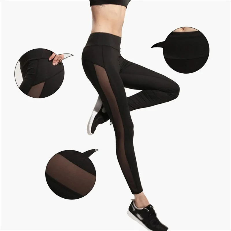 

Women Yoga Sports Leggings High Elastic Pants Fitness High Waist Breathable Push Up Pants Seamless Mesh Patchwork Slim Leggings