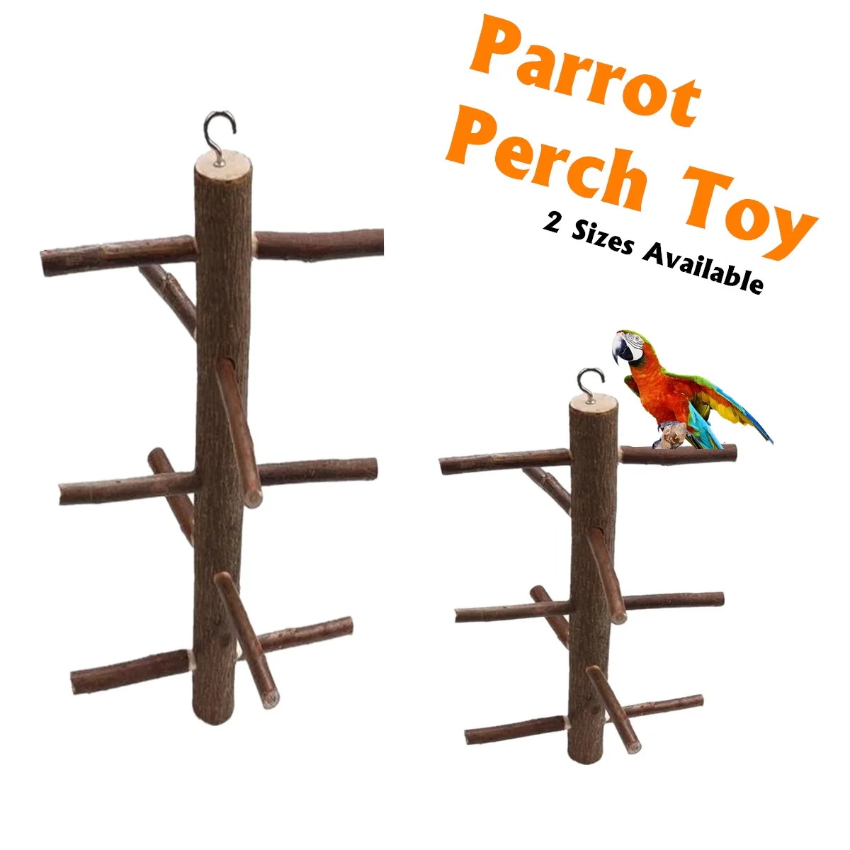 Funny Parrot Birds Wooden Rotating Ladder Stand Play Pet Toys Cage