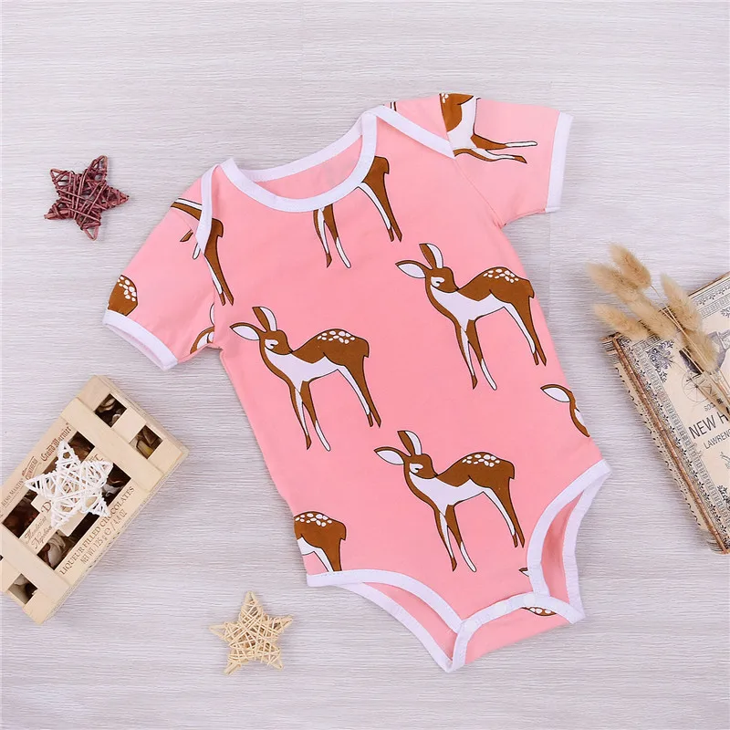 Мультяшный Олень Бэмби Одежда для новорожденных и маленьких девочек, летние шорты и свободными рукавами, розового цвета, боди, комбинезон, пляжный костюм, одежда, верхняя одежда