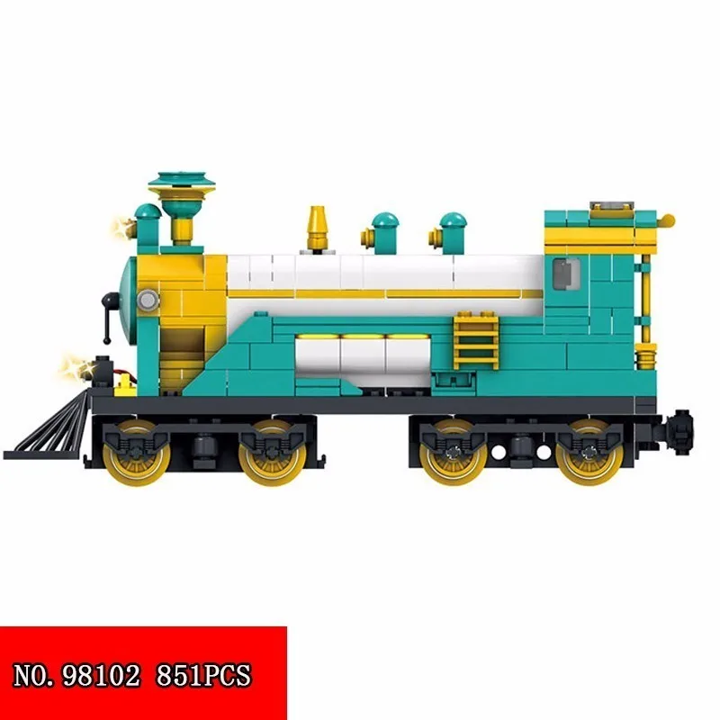 

851pcs New Pattern Motor-driven Small Train High Archives 98102 Puffen Billy Steam Orbit Vehicle Toys Plastic Building Blocks
