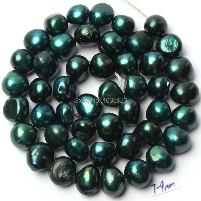 

Free Shipping 7-9mm Deep Green Natural Freshwater Pearl Irregular Shape DIY Gems Loose Beads Strand 15" Jewelry Accessory w1068