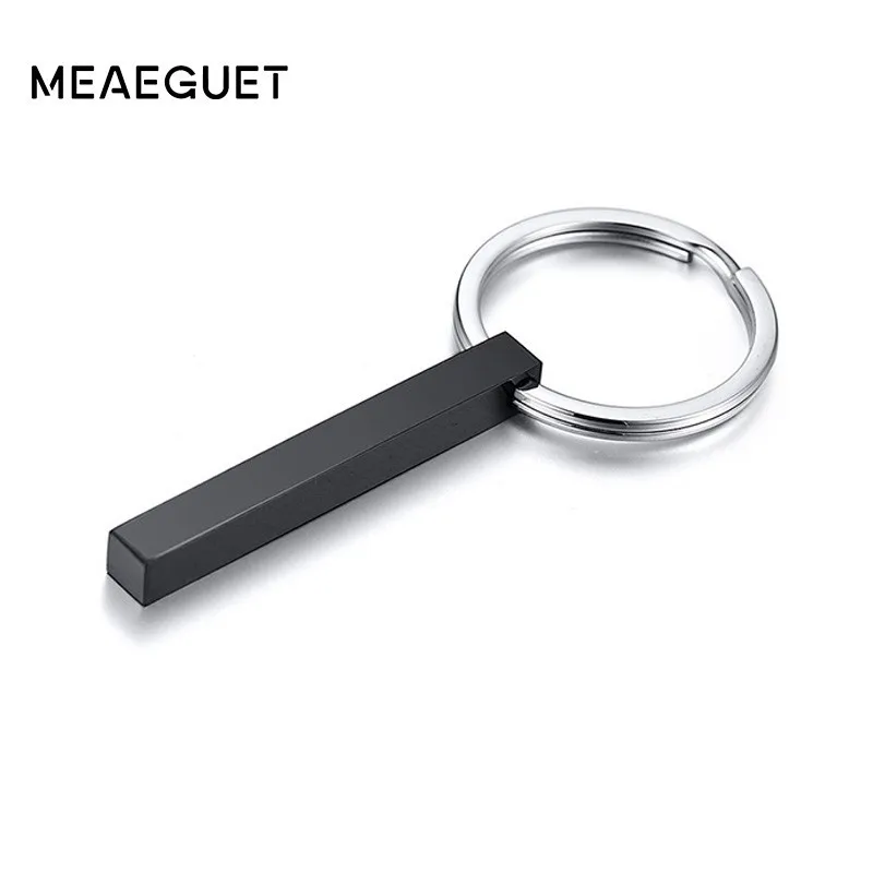 

Personalized Key Bar Keychain Black Tone Stainless Steel Custom 3D 4 Sided Name Record For Him Her