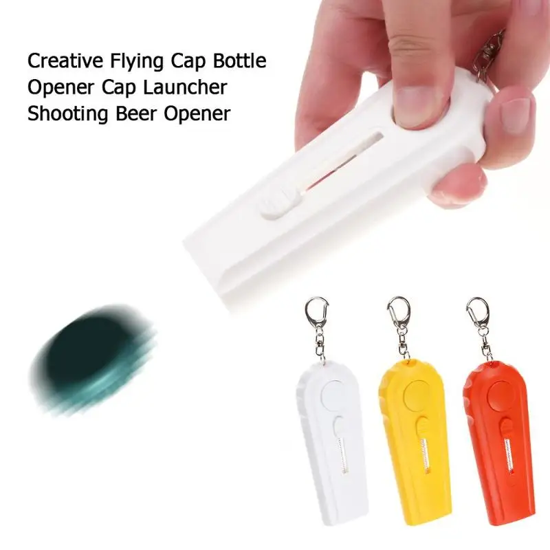 Creative Practical Flying Cap Bottle Opener Cap Launcher Shooting Beer Opening Bar Home Kitchen Tools Bar Tools with Chain Hooks