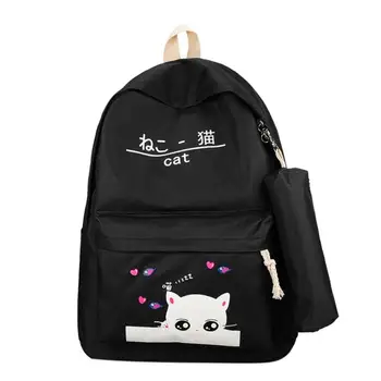 

2pcs/set Cat Letter Print Girls Backpacks Pen Bags Women Travel School Bags Female Oxford Design School Backpack For Teenage