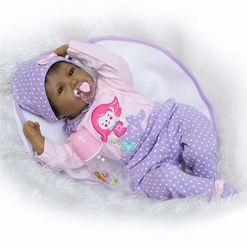 NPK 55 м мягкая силиконовая кукла Reborn Baby Doll 22 дюймов черная кожа Bebe Кукла Реалистичная кукла Reborn Dolls дети Playmate подарки на день рождения bonecas