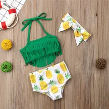 Одежда для маленьких девочек Ленточки с открытыми плечами на бретельках пуловер Топы без рукавов с принтом ананаса Шорты повязка на голову с бантом 3 шт одежда из полиэстера