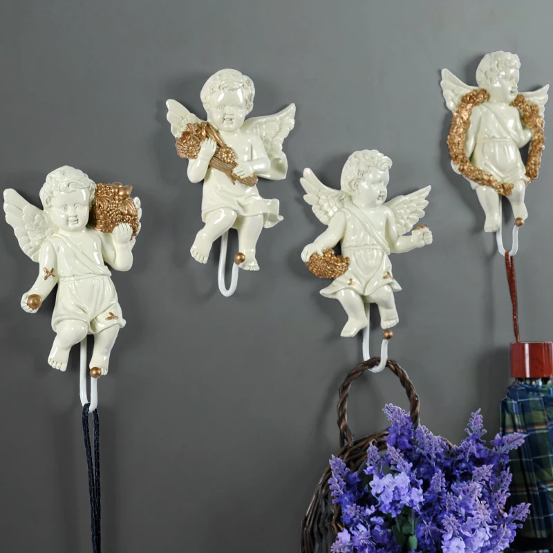 

European angel statue wall decor hanger Creative TV blackground home mural living room wall art coat bag keys holder hanger