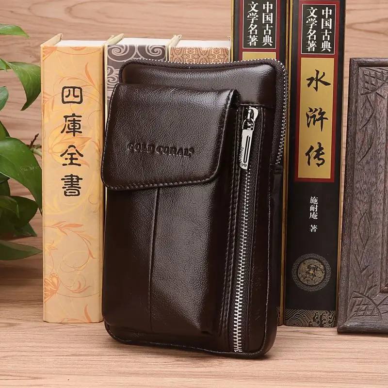 Высококачественная Мужская сумка из натуральной кожи для мобильного телефона/телефона, сумка для сигарет, карман для наличных, пояс на