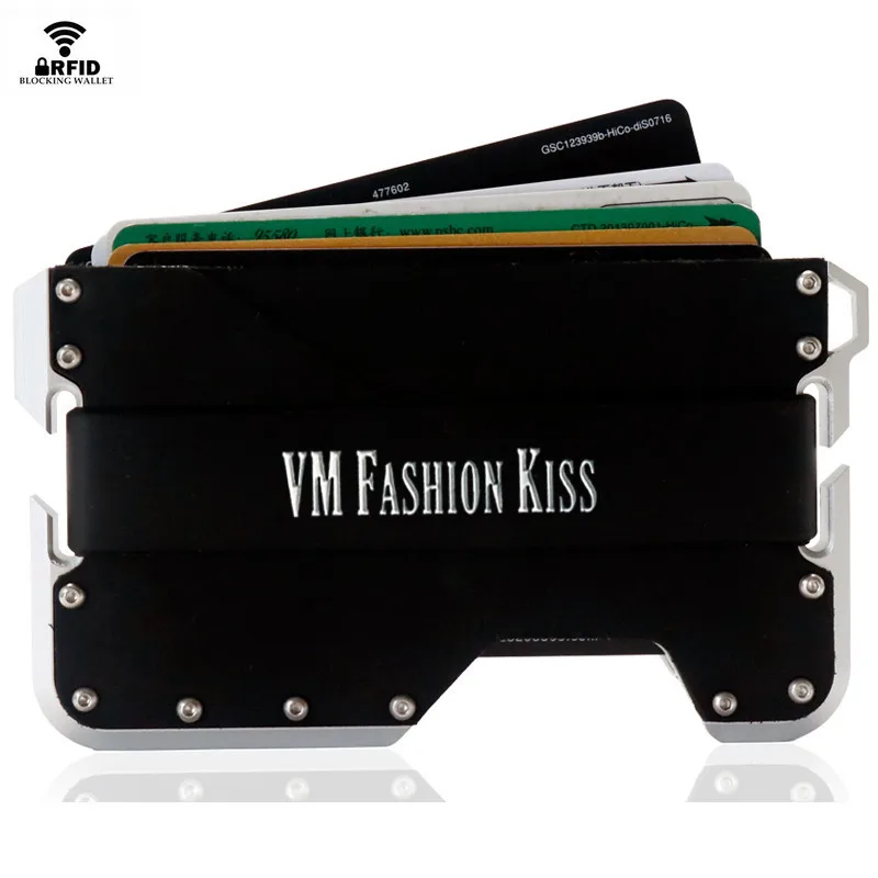 VM FASHION KISS Crazy Horse кожаный RFID блокирующий кошелек EDC CNC аэрокосмический класс алюминиевый держатель кредитных карт ультратонкий кошелек