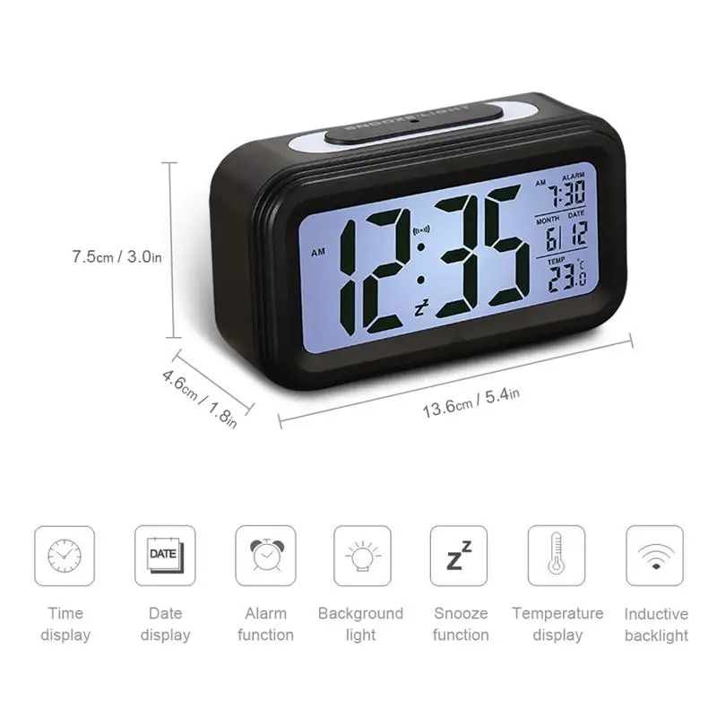 LCD Display Digital Alarm Clock Time Snooze Function Electronic BackLight Sensor Night Light Office Table Student Kids Clock LCD Display Digital Alarm Clock Time Snooze Function Electronic BackLight Sensor Night Light Office Table Student Kids Clock