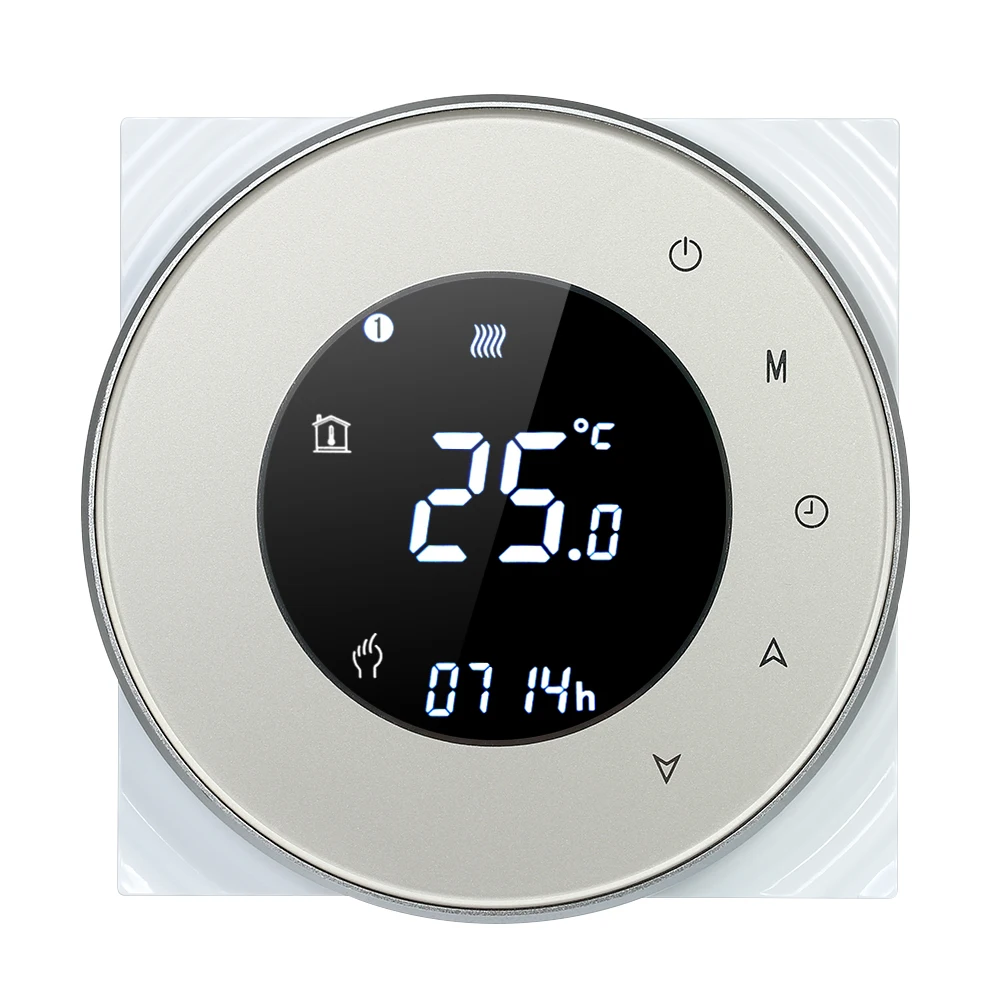

Programmable Gas Boiler Heating Thermostat Dry Contact Temperature Controller Touchscreen LCD with Backlight Voice Control