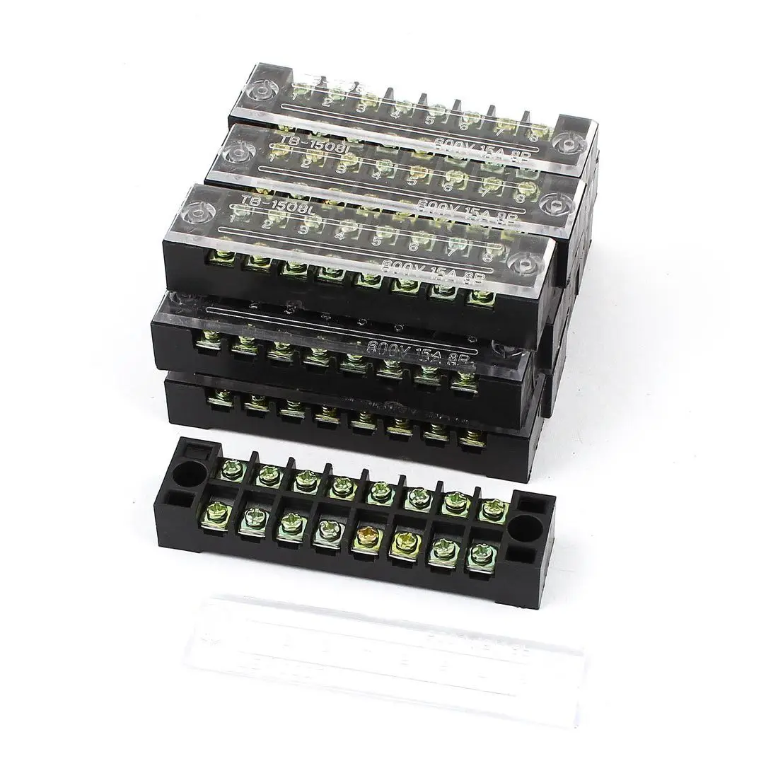 

12 Pcs Plastic Cover Dual Rows 8P Screw Terminal Block Strip 600V 15A