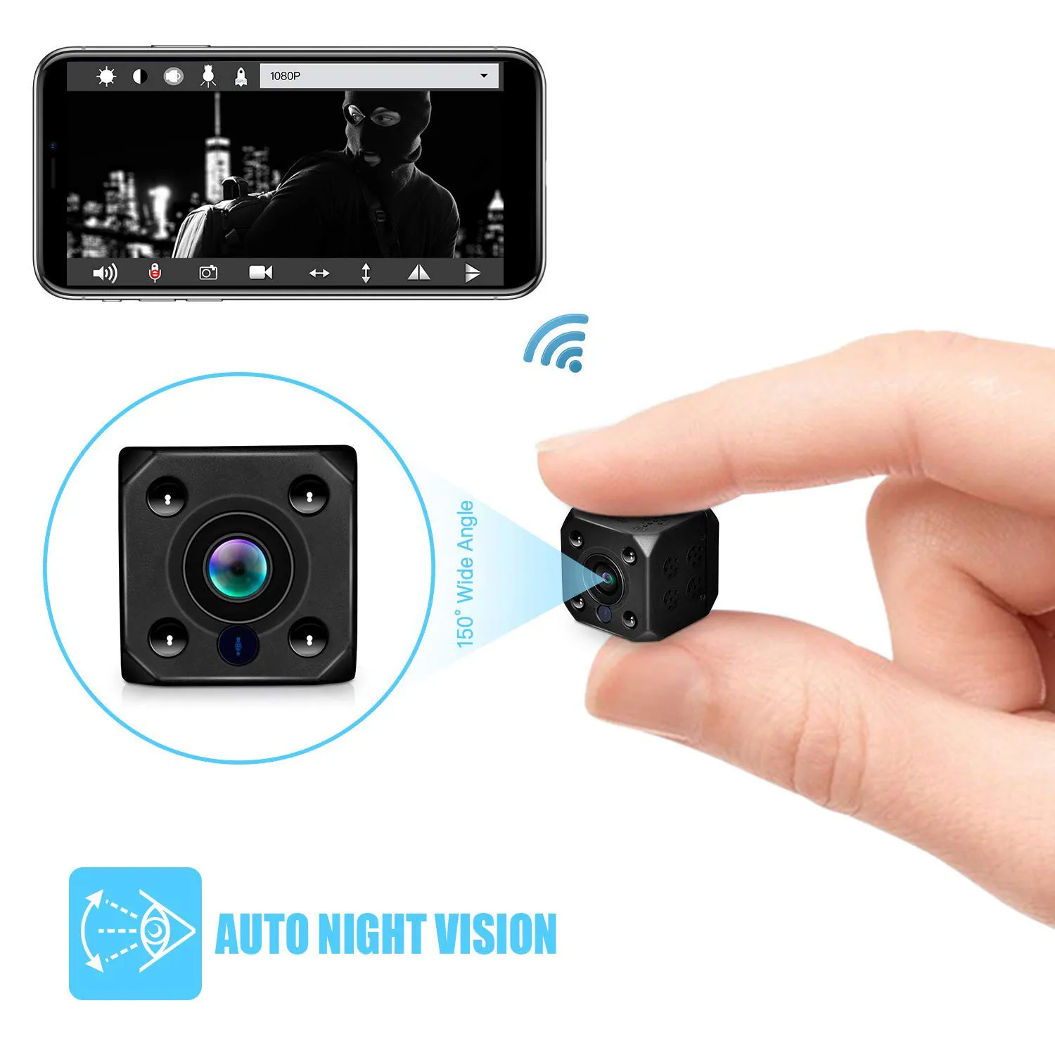 

Mini WiFi Camera, Wireless WiFi Camera with Auto Recording Motion Detection Alarm to Your Phone for Home Office Sec