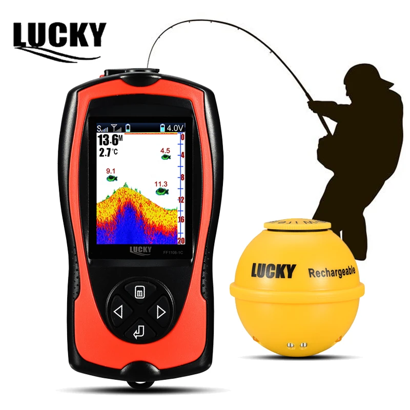 

Lucky FF1108-1CWLA Portable Fish Finder Rechargeable Wireless Remote Sonar Sensor 45M Water Depth High Definition LCD Screen