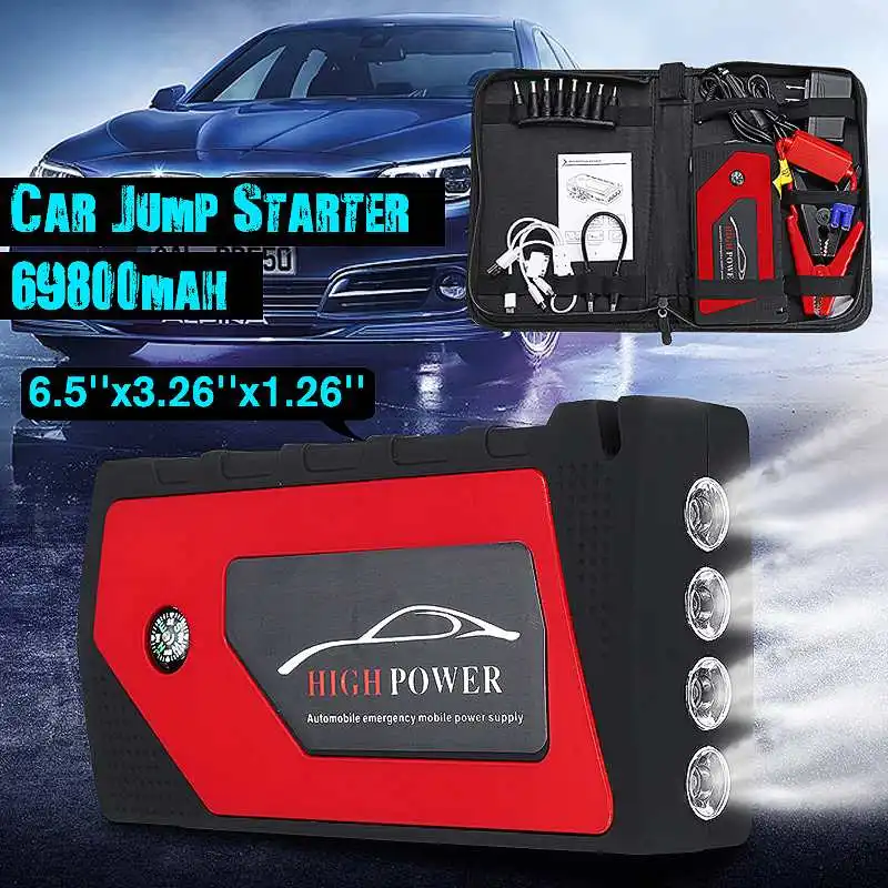 Audew 69800mAh 12V Car Jump Starter Emergency Starting Device 4USB LED Light Mobile Power Bank Car Charger Battery Booster