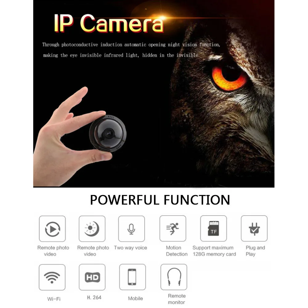 

E09 Mini Wireless IP Camera 2.0MP 1080P HD Night Vision with Audio Home Security US/AU/EU/UK plug security camera live streaming