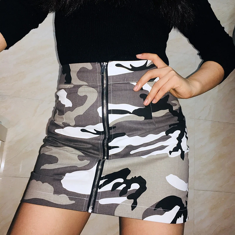 

Camouflage Skirts Womens Mini Short A-Line Skirt High Waist Sexy Fashion Gray Camo Bodycon Streetwear Zipper Skirt Harajuku