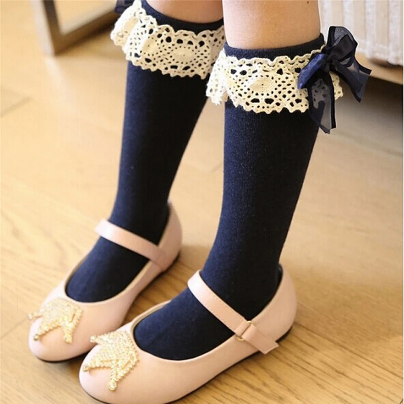 

Cute Baby Kid Girl Lace Bow Princess Socks Cotton Knee High Socks Stockings Lovely Girls Lace Floral Socks
