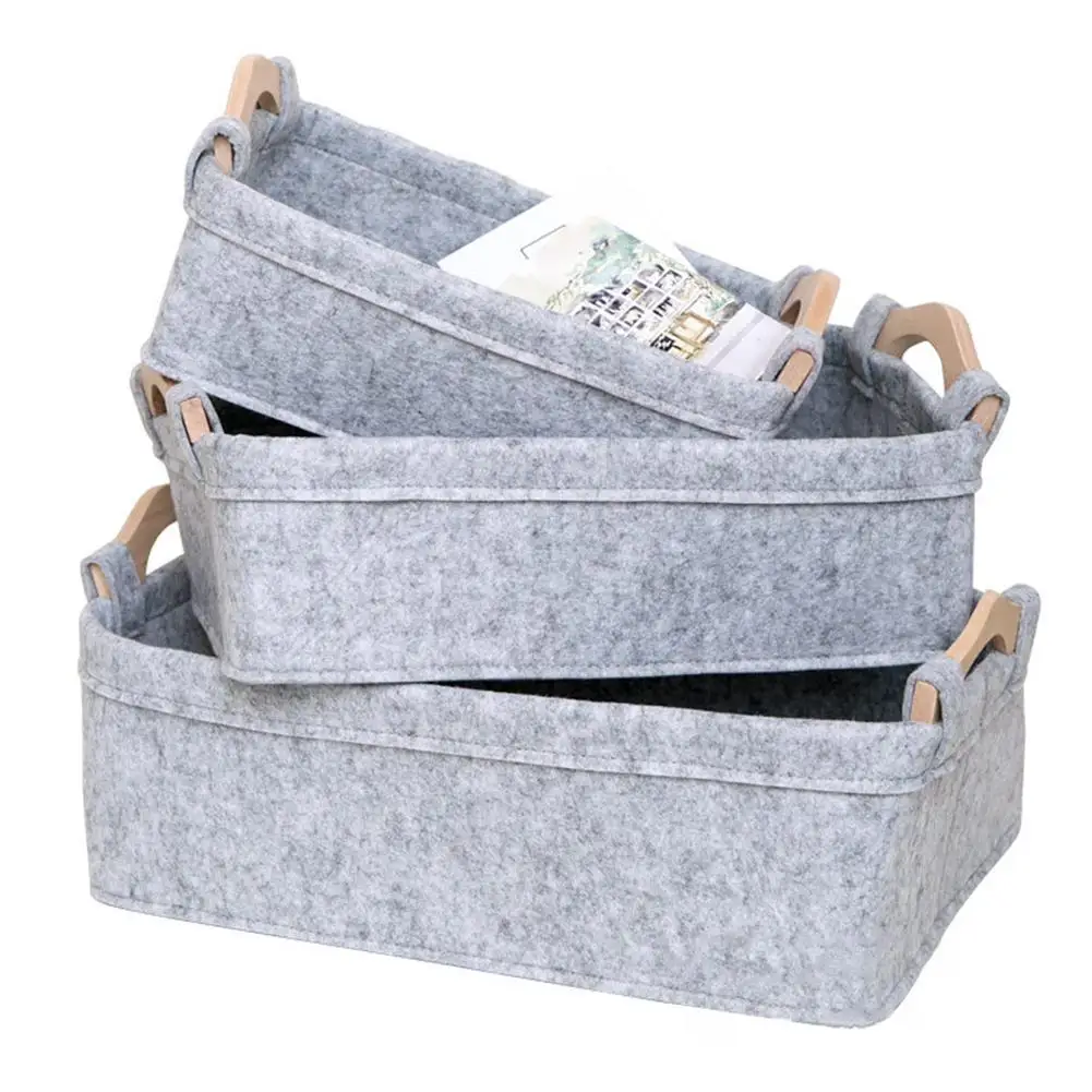 

Practical Felt Portable Storage Basket Desktop Snack For Toy Cosmetics Books Sundries Finishing Basket Warm Recyclability Gray
