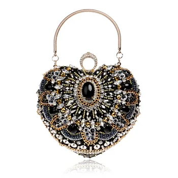 

Heart Women Bag Finger Ring Diamonds Purse Clutch Chain Shoulder Emroidery Messenger Bag Beaded Rhinestones Weeding Bag YM1127