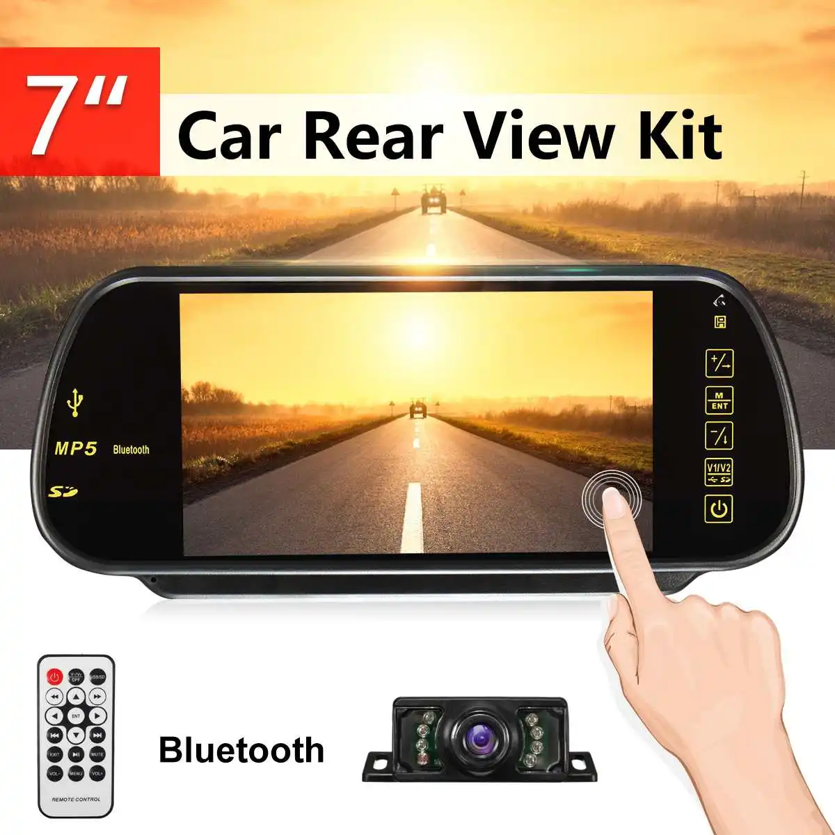 

7 Inch Touchscreen bluetooth Car MP5 Player FM Transmitter Video Audio Stereo Reversing Mirror Monitor RearView Camera