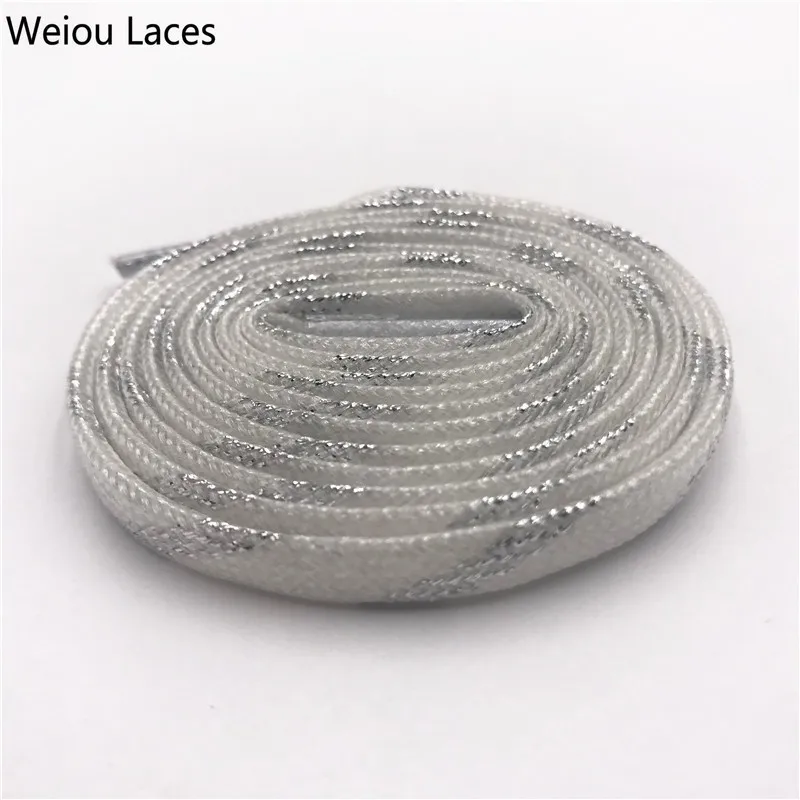 (30Pairs/Lot) Weiou Super Cool White Gold Silver Lace Flat Sparkle Casual Shimmering Shoelaces For Women Lady Party Dress Boots