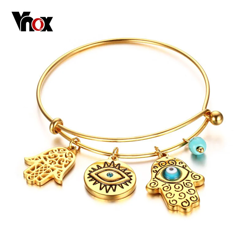 

VNOX Expandable Hamsa Wire Bangle Bracelet Gold-color Evil-Eye Bracelets for Women Jewelry Adjustable