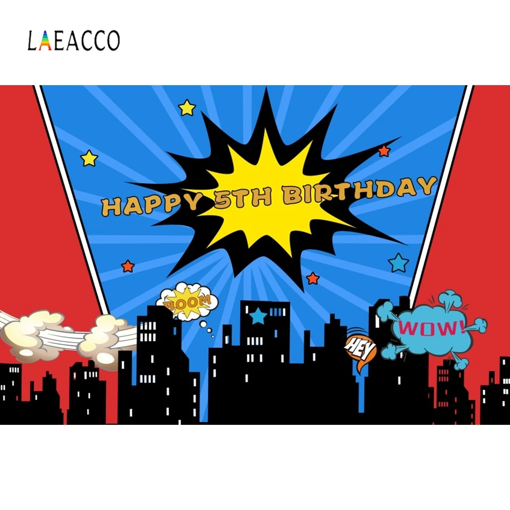 

Laeacco Boow Super Hero Baby Birthday Night Party Photography Backgrounds Customized Photographic Backdrop For Photo Studio