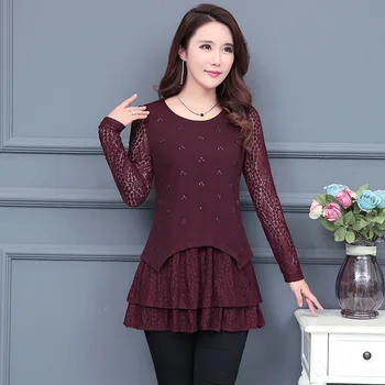 

Women Lace Blouse Tops Sexy O-neck Office Ladies Shirts Korean 2020 Spring Autumn Long Sleeve Slim Blusas Plus Size 4XL