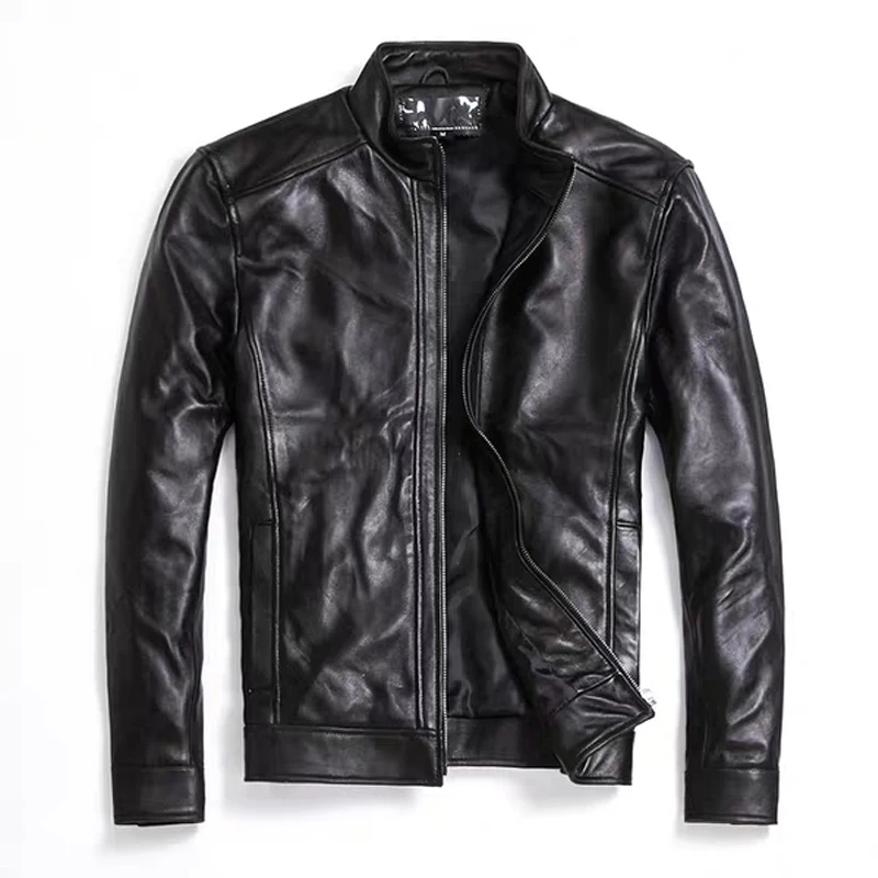 

Fashion Jacket Sheepskin Jackets Leather Mens Leather Genuine Jacket Men Male Clothing Slim Square Collar Moto Chaqueta M-5XL