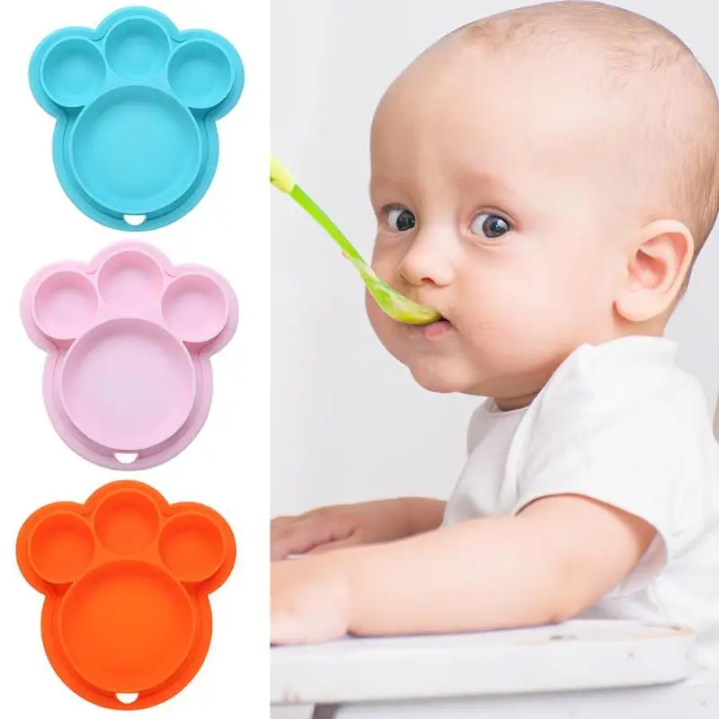 Baby Silicone Dining Plate Children Dishes Suction Cup Toddle Training Tableware Cute Cartoon Kids Feeding Bowls Hanging Hole