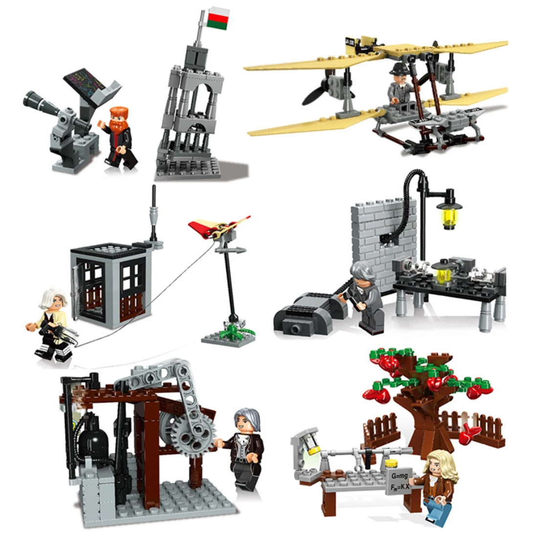 

6pcs Scientific Enlightenment Small Particle scientific scholar figures Lab Mini Toy Assembly Building Block Toys Children