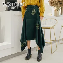 TWOTWINSTYLE, весенние велюровые юбки для женщин, высокая талия, пэтчворк, тяжелая вышивка, асимметричная юбка для женщин, винтажная мода