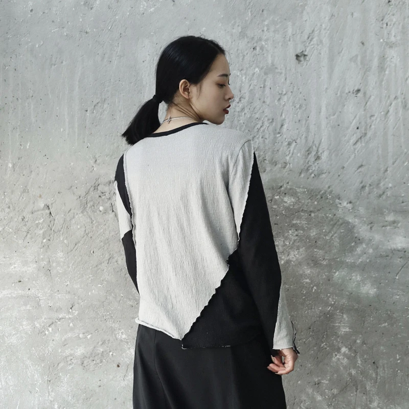Eam 2019 New Spring Solid Color Round Neck Long Sleeve
