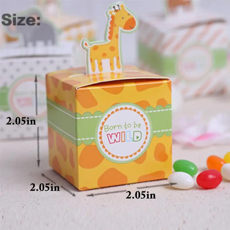 40Pcs Full Moon Celebration Party Gift Box Animal Cartoon Tray Chocolate Candy Box Giraffe*10+ Elephant*10+Monkey*10+Tiger*10