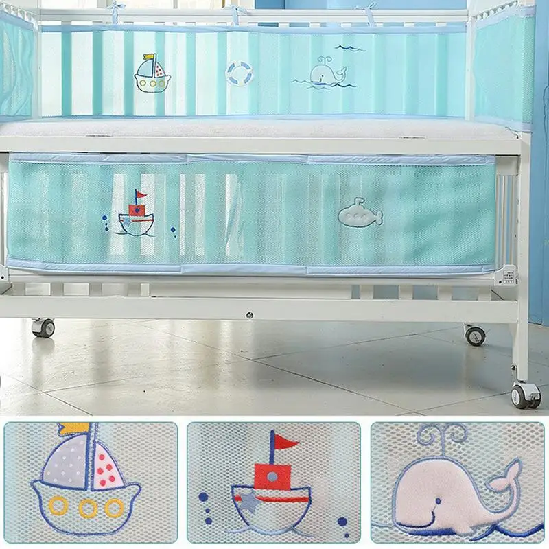 

Cute Toddler Baby Cartoon Embroidery Sandwich Bed Bumper Rail Guard Detachable Keep Your Child Safe And Secure