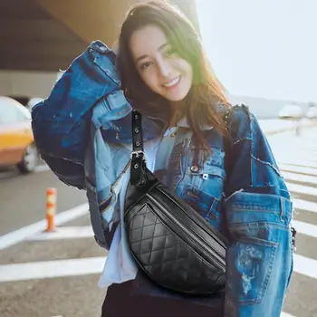 

2019 High Quality Lattice Line Waist Bag Zipper Leather Chest Pack Crossbody Bag Shoulder Bag