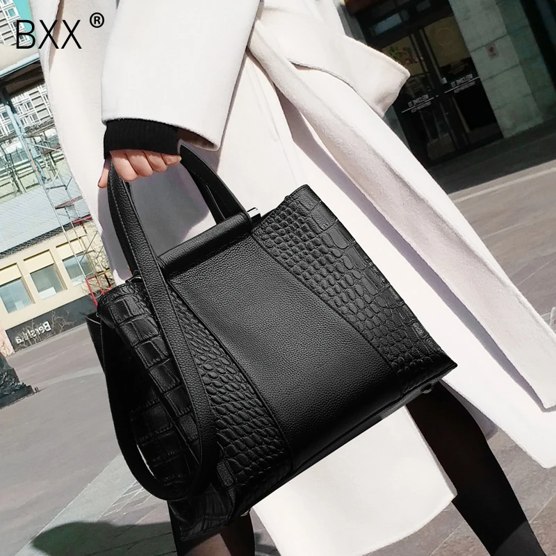 

[BXX] Luxury Crocodile Pattern Women Handbag Large Capacity Shoulder Messenger Bag Business Bag Female All-match Bags HE264