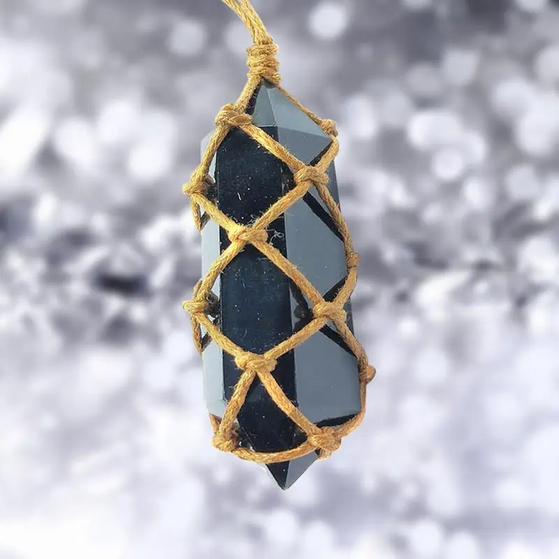 

Natural Obsidian Amethyst Quartz Crystal Pendant Handmade Healing Gemston Wand Reiki Hangings