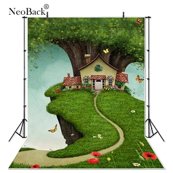 

Thin Vinyl Tree Cottage Photography Background Fairy Tale Cartoon Forest Butterfly Children Backdrops Photo Shoots Backgrounds