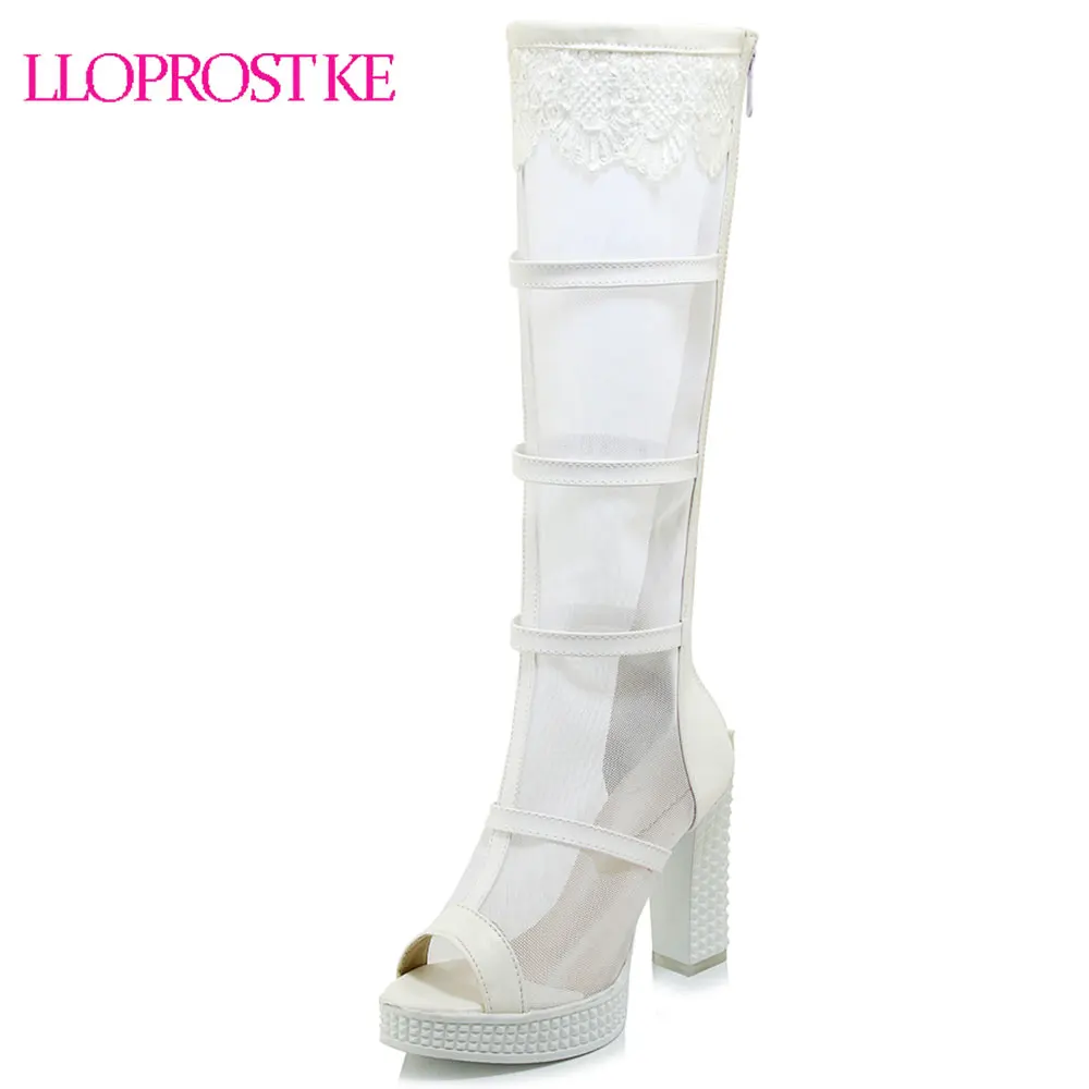 

Lloprost ke Summer Boots Sandals Women Black White Peep Toe Back Zipper High Heel Gladiator Sandal Lady Shoes Size 33-43 H103