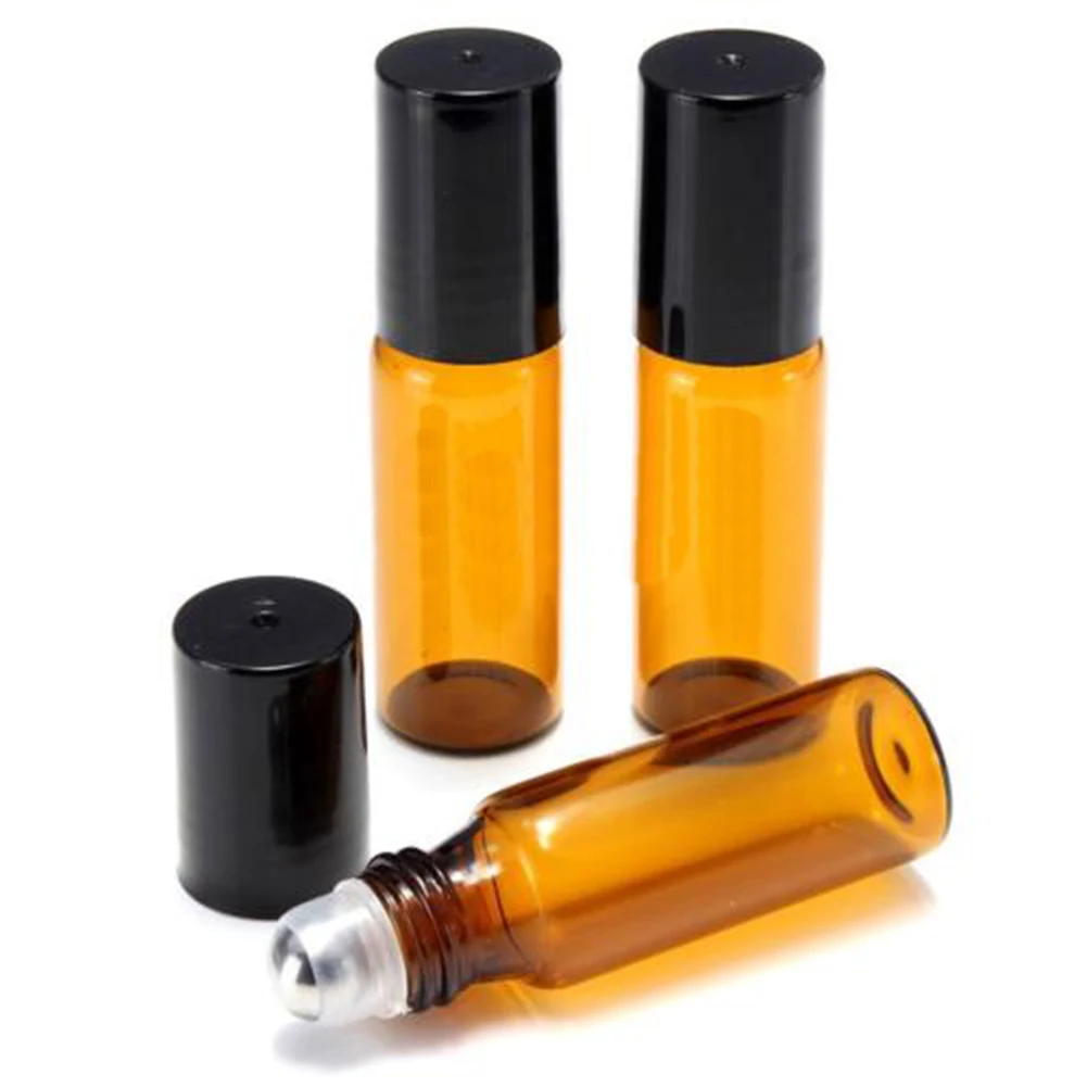 10Pcs 5ml/10ml Amber Roll On Glass Bottles Roller Ball for Perfume