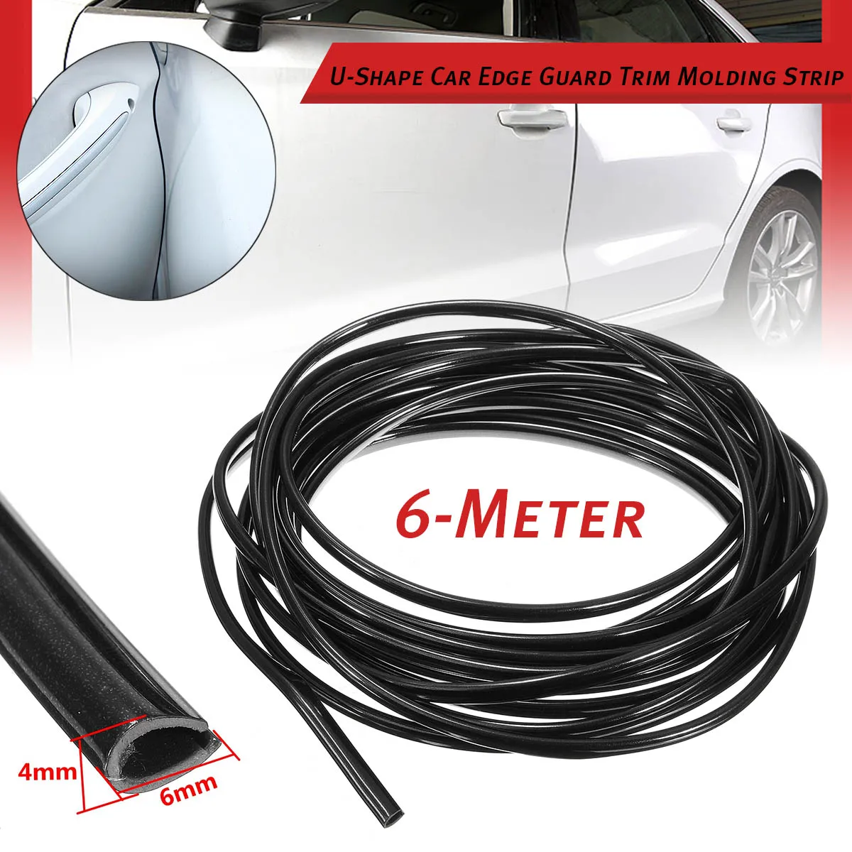 

6 M Long U-Shape PVC Car Edge Guard Trim Molding Strip NEW Car Door Edge Scratch Guard Protector Cover Strip Roll