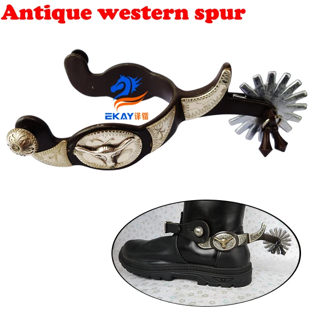 

Free shipping antique western spur,with rowel & jingle bobs.Cowboy spur(SSP5106)