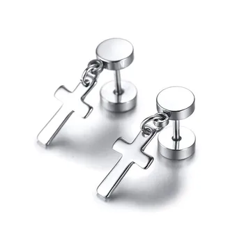 

Simple Dumbell Cross Stainless Steel Smooth Stud Earrings for Men