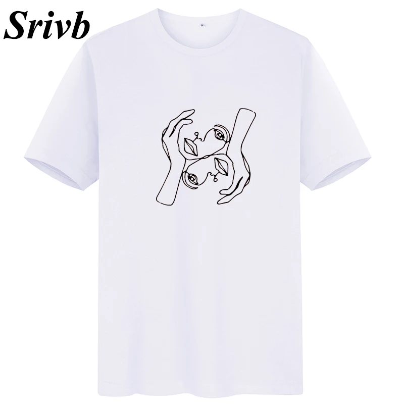 Srivb اليد الوجه الفن Kawaii المحملة قميص فام Camiseta موهير مضحك فضفاض محب النساء تي شيرت الصيف يا الرقبة طباعة T قميص النساء