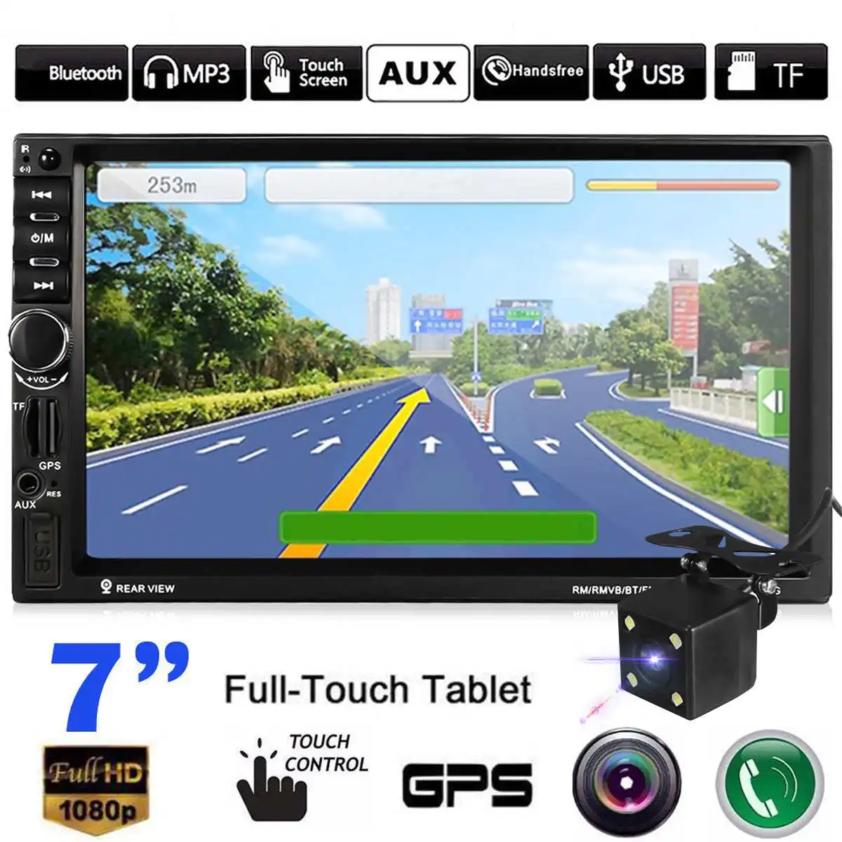 

7 Inch Touchscreen Car MP5 Player Video Stereo 2 Din bluetooth Auto FM Radio Autoradio IOS GPS Navigation + Rear View Camera