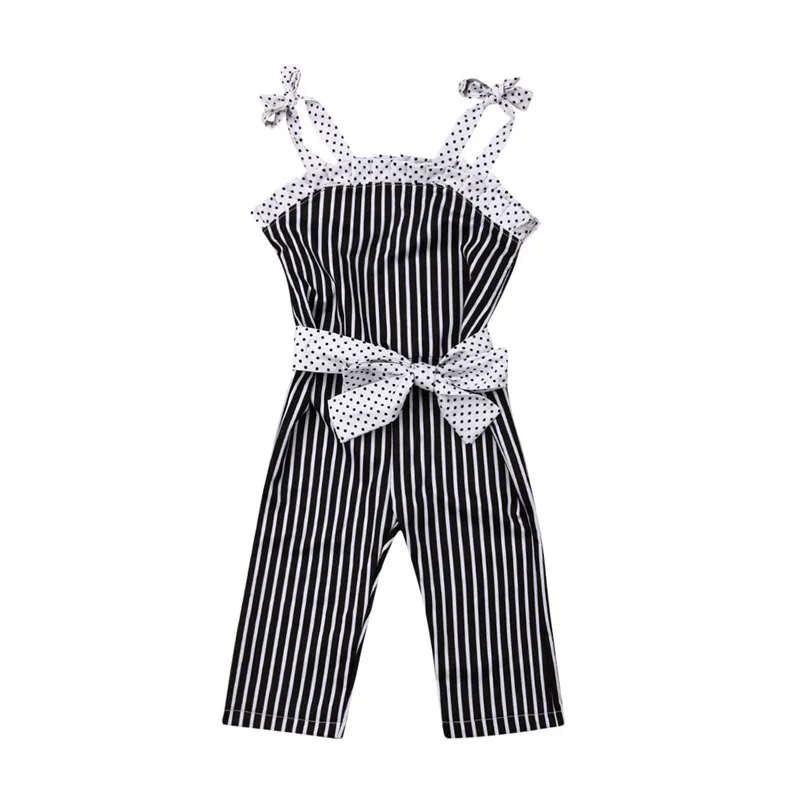 Summer Kid Baby Girls Striped Romper Big Bowknot Sleeveless Jumpsuit